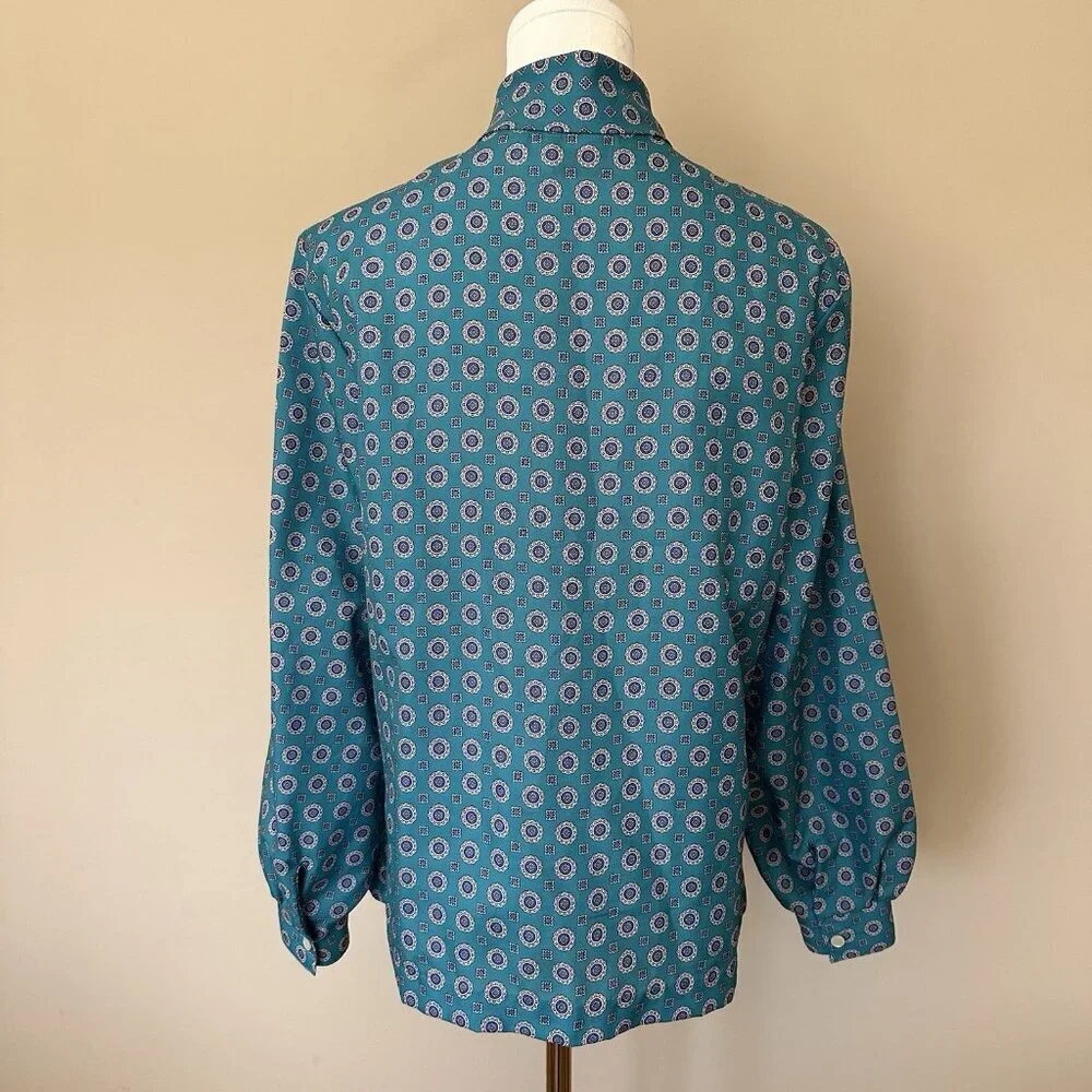 VTG Career Blouse w/ Neck Bow Button Shirt Women M Professional Office Tie Neck - Picture 8 of 9